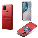 For OnePlus Nord N10 5G Calf Texture PC + PU Leather Back Cover Shockproof Case with Dual Card Slots(Red)
