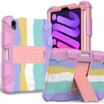 For iPad mini 6 Two-Color Robot Shockproof Silicone + PC Protective Tablet Case with Holder & Pen Slot(Colorful + Rose Gold)