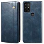For Motorola Moto G30 Simple Wax Crazy Horse Texture Horizontal Flip Leather Case with Card Slots & Wallet(Navy Blue)
