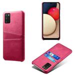 For Samsung Galaxy A02s Calf Texture PC + PU Leather Back Cover Shockproof Case with Dual Card Slots(Rose Red)