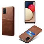 For Samsung Galaxy A02s Calf Texture PC + PU Leather Back Cover Shockproof Case with Dual Card Slots(Brown)