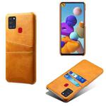For Samsung Galaxy A21s Calf Texture PC + PU Leather Back Cover Shockproof Case with Dual Card Slots(Orange)