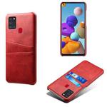 For Samsung Galaxy A21s Calf Texture PC + PU Leather Back Cover Shockproof Case with Dual Card Slots(Red)