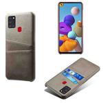 For Samsung Galaxy A21s Calf Texture PC + PU Leather Back Cover Shockproof Case with Dual Card Slots(Grey)