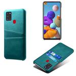 For Samsung Galaxy A21s Calf Texture PC + PU Leather Back Cover Shockproof Case with Dual Card Slots(Green)