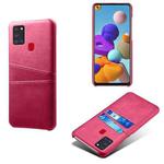 For Samsung Galaxy A21s Calf Texture PC + PU Leather Back Cover Shockproof Case with Dual Card Slots(Rose Red)