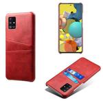 For Samsung Galaxy A51 5G Calf Texture PC + PU Leather Back Cover Shockproof Case with Dual Card Slots(Red)