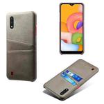 For Samsung Galaxy A01 Calf Texture PC + PU Leather Back Cover Shockproof Case with Dual Card Slots(Grey)