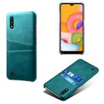 For Samsung Galaxy A01 Calf Texture PC + PU Leather Back Cover Shockproof Case with Dual Card Slots(Green)