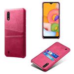 For Samsung Galaxy A01 Calf Texture PC + PU Leather Back Cover Shockproof Case with Dual Card Slots(Rose Red)