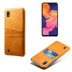For Samsung Galaxy A10 Calf Texture PC + PU Leather Back Cover Shockproof Case with Dual Card Slots(Orange)