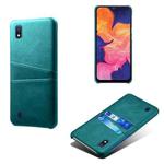 For Samsung Galaxy A10 Calf Texture PC + PU Leather Back Cover Shockproof Case with Dual Card Slots(Green)