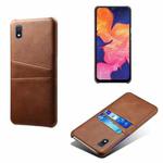 For Samsung Galaxy A10e Calf Texture PC + PU Leather Back Cover Shockproof Case with Dual Card Slots(Brown)