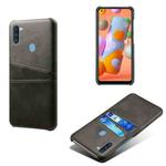 For Samsung Galaxy A11 Calf Texture PC + PU Leather Back Cover Shockproof Case with Dual Card Slots(Black)