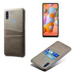 For Samsung Galaxy A11 Calf Texture PC + PU Leather Back Cover Shockproof Case with Dual Card Slots(Grey)