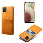 For Samsung Galaxy A12 Calf Texture PC + PU Leather Back Cover Shockproof Case with Dual Card Slots(Orange)