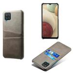 For Samsung Galaxy A12 Calf Texture PC + PU Leather Back Cover Shockproof Case with Dual Card Slots(Grey)