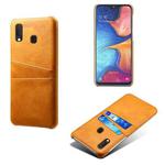 For Samsung Galaxy A20e Calf Texture PC + PU Leather Back Cover Shockproof Case with Dual Card Slots(Orange)