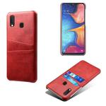 For Samsung Galaxy A20e Calf Texture PC + PU Leather Back Cover Shockproof Case with Dual Card Slots(Red)