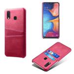 For Samsung Galaxy A20e Calf Texture PC + PU Leather Back Cover Shockproof Case with Dual Card Slots(Rose Red)