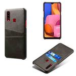 For Samsung Galaxy A20s Calf Texture PC + PU Leather Back Cover Shockproof Case with Dual Card Slots(Black)