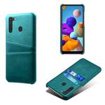 For Samsung Galaxy A21 Calf Texture PC + PU Leather Back Cover Shockproof Case with Dual Card Slots(Green)
