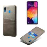 For Samsung Galaxy A30 Calf Texture PC + PU Leather Back Cover Shockproof Case with Dual Card Slots(Grey)