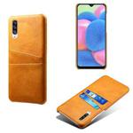 For Samsung Galaxy A30s Calf Texture PC + PU Leather Back Cover Shockproof Case with Dual Card Slots(Orange)