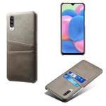 For Samsung Galaxy A30s Calf Texture PC + PU Leather Back Cover Shockproof Case with Dual Card Slots(Grey)
