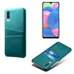 For Samsung Galaxy A30s Calf Texture PC + PU Leather Back Cover Shockproof Case with Dual Card Slots(Green)