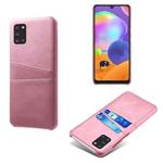 For Samsung Galaxy A31 Calf Texture PC + PU Leather Back Cover Shockproof Case with Dual Card Slots(Pink)
