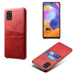 For Samsung Galaxy A31 Calf Texture PC + PU Leather Back Cover Shockproof Case with Dual Card Slots(Red)