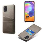 For Samsung Galaxy A31 Calf Texture PC + PU Leather Back Cover Shockproof Case with Dual Card Slots(Grey)
