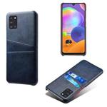 For Samsung Galaxy A31 Calf Texture PC + PU Leather Back Cover Shockproof Case with Dual Card Slots(Blue)