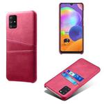 For Samsung Galaxy A31 Calf Texture PC + PU Leather Back Cover Shockproof Case with Dual Card Slots(Rose Red)