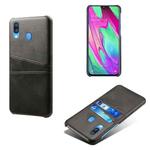 For Samsung Galaxy A40 Calf Texture PC + PU Leather Back Cover Shockproof Case with Dual Card Slots(Black)