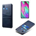 For Samsung Galaxy A40 Calf Texture PC + PU Leather Back Cover Shockproof Case with Dual Card Slots(Blue)