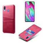 For Samsung Galaxy A40 Calf Texture PC + PU Leather Back Cover Shockproof Case with Dual Card Slots(Rose Red)