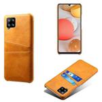 For Samsung Galaxy A42 5G Calf Texture PC + PU Leather Back Cover Shockproof Case with Dual Card Slots(Orange)