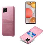 For Samsung Galaxy A42 5G Calf Texture PC + PU Leather Back Cover Shockproof Case with Dual Card Slots(Pink)