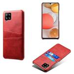For Samsung Galaxy A42 5G Calf Texture PC + PU Leather Back Cover Shockproof Case with Dual Card Slots(Red)