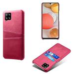 For Samsung Galaxy A42 5G Calf Texture PC + PU Leather Back Cover Shockproof Case with Dual Card Slots(Rose Red)