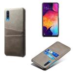 For Samsung Galaxy A50 Calf Texture PC + PU Leather Back Cover Shockproof Case with Dual Card Slots(Grey)