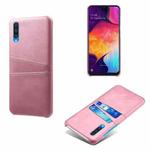 For Samsung Galaxy A50s Calf Texture PC + PU Leather Back Cover Shockproof Case with Dual Card Slots(Pink)