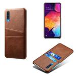 For Samsung Galaxy A50s Calf Texture PC + PU Leather Back Cover Shockproof Case with Dual Card Slots(Brown)