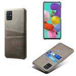 For Samsung Galaxy A51 Calf Texture PC + PU Leather Back Cover Shockproof Case with Dual Card Slots(Grey)