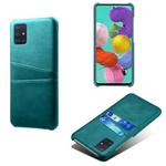 For Samsung Galaxy A51 Calf Texture PC + PU Leather Back Cover Shockproof Case with Dual Card Slots(Green)