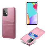 For Samsung Galaxy A52 5G Calf Texture PC + PU Leather Back Cover Shockproof Case with Dual Card Slots(Pink)