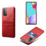 For Samsung Galaxy A52 5G Calf Texture PC + PU Leather Back Cover Shockproof Case with Dual Card Slots(Red)