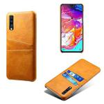 For Samsung Galaxy A70 Calf Texture PC + PU Leather Back Cover Shockproof Case with Dual Card Slots(Orange)